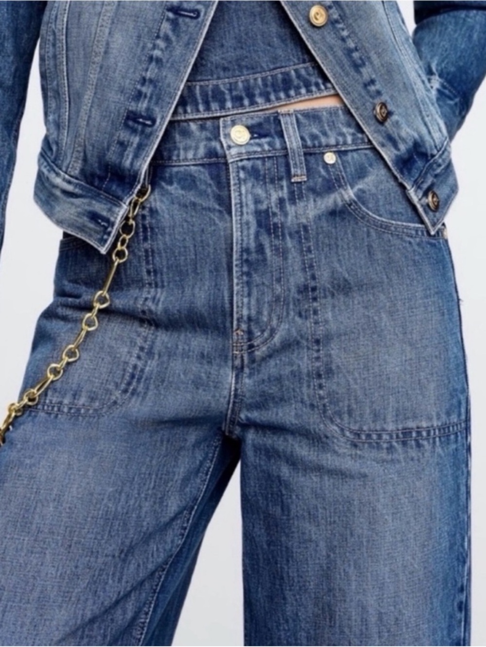 Gap x Cult Gaia High Rise Stride Chain Jeans Medium Indigo Size 14R w/Chain - Picture 3 of 7